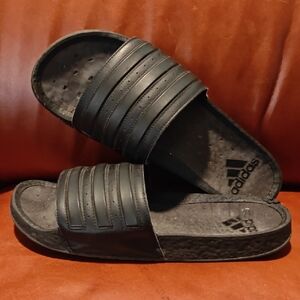 adidas Black Men's Slide Sandals with Three-Strap Upper